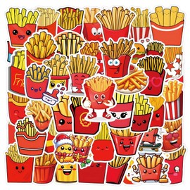 50Pcs Cute Cartoon French Fries Stickers,Waterproof Vinyl Kawaii Fast Food & Snack Stickers for Journaling,Laptop,Water Bottle, Planner,Scrapbook,Phone Case,Luggage,Skateboard,DIY Decor