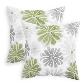 CaliTime Throw Pillow Covers Decorative 22 X 22 Inches Pack of 2 Cozy Fleece Two-Tone Blooming Flowers Decorative Cushion Cases for Couch Bed Sofa Farmhouse Decoration Sage Green Grey