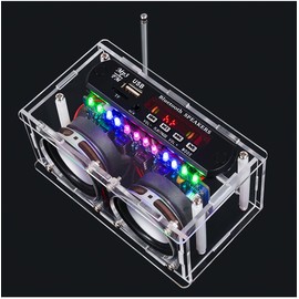 DIY Bluetooth Lautsprecher Löten Bausatz mit Radio, Elektronik Audio Amplifier Music Stereo mit Display und Acrylgehäuse, Unterstützt FM, AUX, BT 5.0, USB, TF Modus