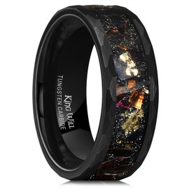 King Will 8mm Tungsten Wedding Band For Men Inlay Black Sand Black Plated Hammered Promise Ring Daily Wear Comfort Fit Size 10