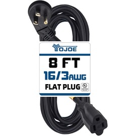 YOJOE Flat Plug Indoor Extension Cord 8 ft, 3 Prong 13A Power Cord, 16 Gauge Heavy Duty Black Extension Cord for Garage, Garden and Home, 16/3 SJTW, UL Listed