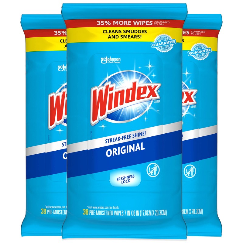 Windex Glass and Surface Pre-Moistened Wipes, Original, 38 Wipes, 3