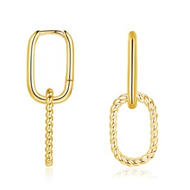 Loutade Gold Link Earrings, 925 Sterling Silver Convertible Link Earrings for Women Girls, Minimalist Hypoallergenic Paperclip Link Chain Earrings, Geometric Gold Double Oval Hoop Earrings Dangling