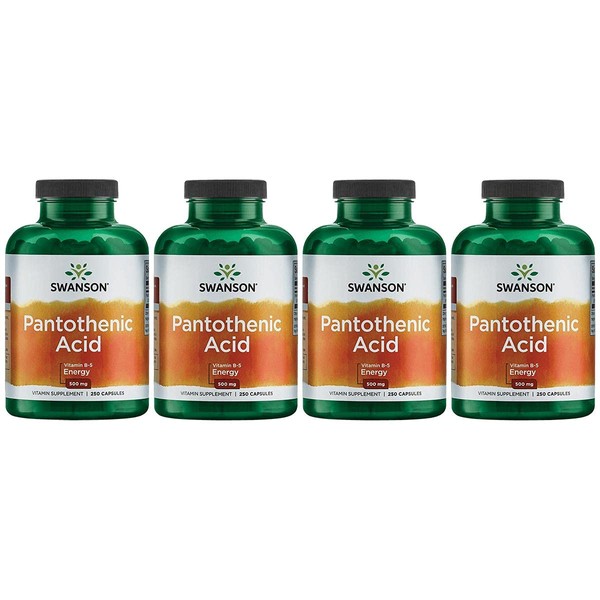 Swanson Pantothenic Acid (Vitamin B-5) Energy Metabolism Nerve Function Support 500 mg 250 Capsules (4 Pack)