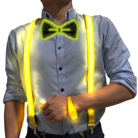 HELHUNLEE Adjustable Elastic Light Up LED Suspenders And Music Rhythm Bracelet, Flashing Led Clothing for Men and Women