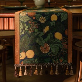 Camino de mesa de lujo clásico de limón de 83 pulgadas de largo, tela jacquard bordada con múltiples borlas, decoración de cambiador de comedor para bodas, día festivo, chimenea, rebanada de limón