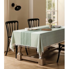 ZeeMart Contrast Linen Table Cloth Rectangle Table Cloths 52x70 Inch Green, Farmhouse Style Heavy Weight Sage Green Tablecloth, Water Resistant Burlap Tablecloths