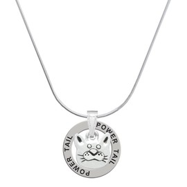 Delight Jewelry Silvertone Large Cat Face - Power Tail Ring Charm Necklace, 18"