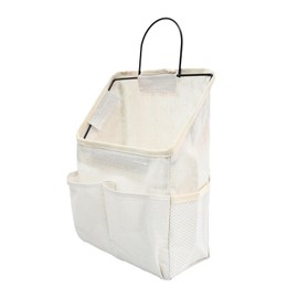 DecorDwell Wall Hanging Organizer Bag, Wall Hanging Storage Bags with Pockets, Fabric Baskets for Storage with Metal Frame, Stylish Hang Pouches with Side Mesh Pocket for Bedroom, Bathroom, Kitchen