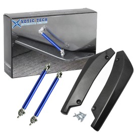 Xotic Tech JDM Universal Rear Bumper Canard Diffuser Splitter Valence Spoiler Fin Lip Trim, Carbon Fiber Pattern with Adjustable 6"-9" Support Rod -Blue