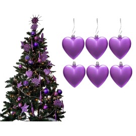 6pc Large Heart Xmas Baubles (Matte) - Great Christmas Tree Decorations, Heart Baubles (Lilac)