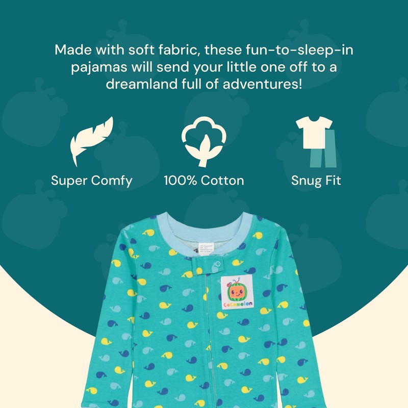 CoComelon - Pijama Unisex de algodón sin pies para niños,