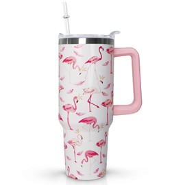 30 oz Pink Tumbler with Handle lid and Straw, CoffeeTravel Mug Cup Water Bottle,Flamingo Decor,Flamingo Gifts for Women