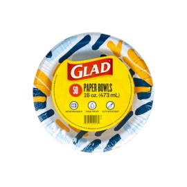 Glad Everyday Disposable Paper Bowls with Scribble Abstract Design - Cut-Resistant, Microwavable Bowl for All Foods & Daily Use -16 oz, 50 Count