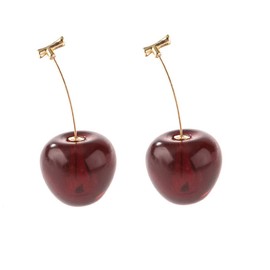 3D Dried Flower Red Cherry Drop Dangle Earrings Sweet Cute Stereo Fruit Jewelry for Women Girls (Crimson)