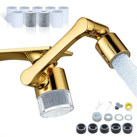 Sink Faucet Extender Aerator Reduce 99% Lead, Chlorine, 1080° Rotating 2 Modes Spray Attachment for kitchen/Bathroom/Toddlers, 9pcs Filter (Aerator1080 - Bright Gold)
