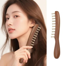 10개의 톱니가 있는 구리 및 나무 마사지 빗, 두피 경락 요법 휴식을 금색 백단향 스크래핑 구아샤 롱 핸 10-Tooth Copper and Wood Massage Comb, Scalp Therapy Relaxation Gold Sandalwood Scratching Gua Sha Long Handle [01 onesize]