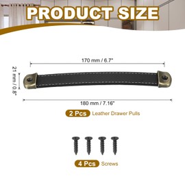 PATIKIL 7" Leather Drawer Pulls with Iron Sheet, 2 Pcs Leather Strap Trunk Handle Cabinet Knobs Hardware Replacement with 18mm Screws for Dresser Door Suitcase Luggage, Black