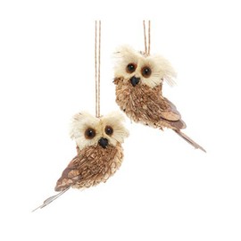 Kurt Adler Rustic Barn Owl - 4.5 Inch Brown Styrofoam and Straw Christmas Tree Ornament; Set of 2