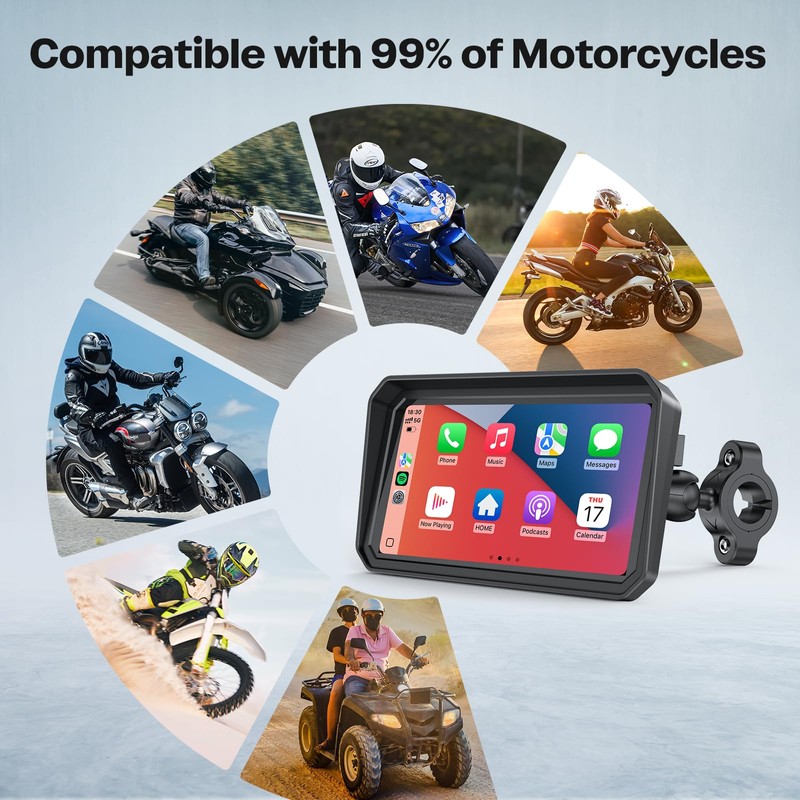 WonVon 6.25 Inch Wireless Motorcycle Carplay GPS Navigation System with