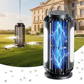TYPEC Solar Bug Zapper, 3 Solar Charging Panels, 4200V Mosquito Zapper, Auto On/Off LED Light, IP67 Waterproof, USB-C & Solar Powered, Indoor Outdoor Insect Killer for Yard Patio Garden-Dark Gray