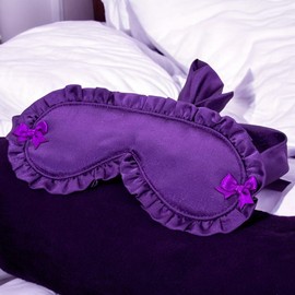 MIJOMA Delicate Satin Sleep Mask - Padded Eye Mask with Ruffles & Bows - Adjustable Satin Ties - Perfect for Restful Sleep (Purple)