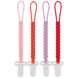 4-Pack Silicone Pacifier Clips with a Woven Rope Shape for Baby Boys and Girls - Flexible and Rust-Free Holders for Teething Relief and Baby Essentials, Safe for Newborns (Pink)