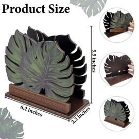 Wooden Napkin Holder Leaves Design Cute Sage Green Monstera Leaf Wood Napkin Holder for Table Paper Napkins Farmhouse Kitchen Dining Restaurant Tissue Dispenser