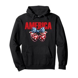 America Cherry Coquette Bow Funny 4th Of July Stars Stripes Pullover Hoodie