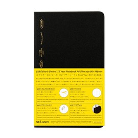 Nitoms SS1020 STALOGY Notebook, A6, Slim, Squared, 1/2 Ear, Black