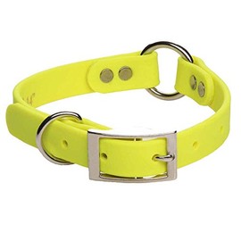 Mendota Pet Durasoft Imitation Leather Collar - Center Ring Dog Collar - Made in The USA - Waterproof, Odor Resistant - Yellow, 1 in x 14 in