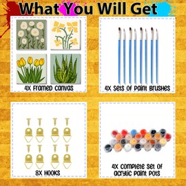 Arpilul 4 Pack Floral Paint by Numbers Kit for Adults Framed-Small Easy Adult Paint by Numbers Kits on Canvas 8X8 Inch, Acrylic Oil Painting Perfect for Home Wall Art Decor Holiday Gifts(Z-YH16)