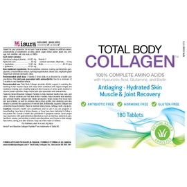 Total Body Collagen | Anti-Aging, Hydrated Skin, & Muscle & Joint Recovery | Effective for Nails & Skin Health | Reduces Eye Wrinkles & Increases Skin Elasticity - 180 Tablets