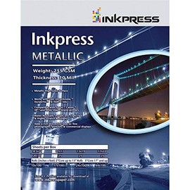 Inkpress Metallic Gloss Inkjet Paper, 255 gsm, 10 mil, Metallic Glossy Surface, 4x6", 50 Sheets