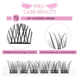 Cluster Lashes, 72 Pcs Individual Lashes, Lash Clusters DIY Eyelash Extension, Natural Lashes Super Thin Band Reusable Soft & Comfortable (Natural-D-8-16 mix)