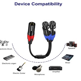 Smithok 1 Male to 2 Female XLR Y Splitter Micrphone Cable, 3 Pin XLR 2 Female to 1 XLR Male, Combiner Y Cord Balanced Mic Audio Cables for Stero Mic to L&R Audio Track(11.8 inches/0.3m)