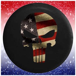 Spare Tire Cover - Tire Accessories for SUV's, Campers, RV's, Trucks, and More | Vintage American Flag Patriot Skull Black 28 Inch