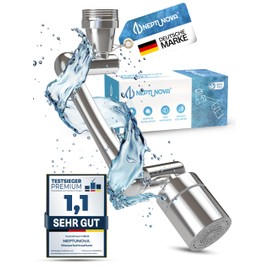 NEPTUNOVA® Tap Attachment 1440 Degree Swivelling - Tap Extension for Kitchen & Bathroom - Universal & Water Saving Aerator Made of Chrome-Plated Brass - BPA Free