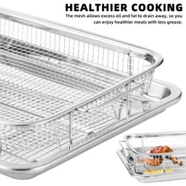QPMR Air Fryer Basket for Oven,15.4"x11” Air Fryer Stainless Steel Basket with 50 PCS Parchment Papers, Oven Air Fryer Basket and Tray, Nonstick Air Fry Crisper Tray with Baking Pan