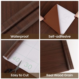 Abyssaly Wood Contact Paper, Red Brown Wood Peel and Stick Wallpaper, Self Adhesive Removable Wooden Look Grain Contact Paper for Cabinets Drawer Countertop 11.8 in X 78.7 in