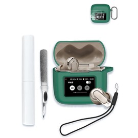 Case for JBL Tour Pro 3 - True Wireless Noise Cancelling Earbuds, WUNIAK Soft Silicone Protective Portable Scratch Shock Resistant with 2pack Screen Protector &Cleaner Kit & Carabiner & Lanyard，Green