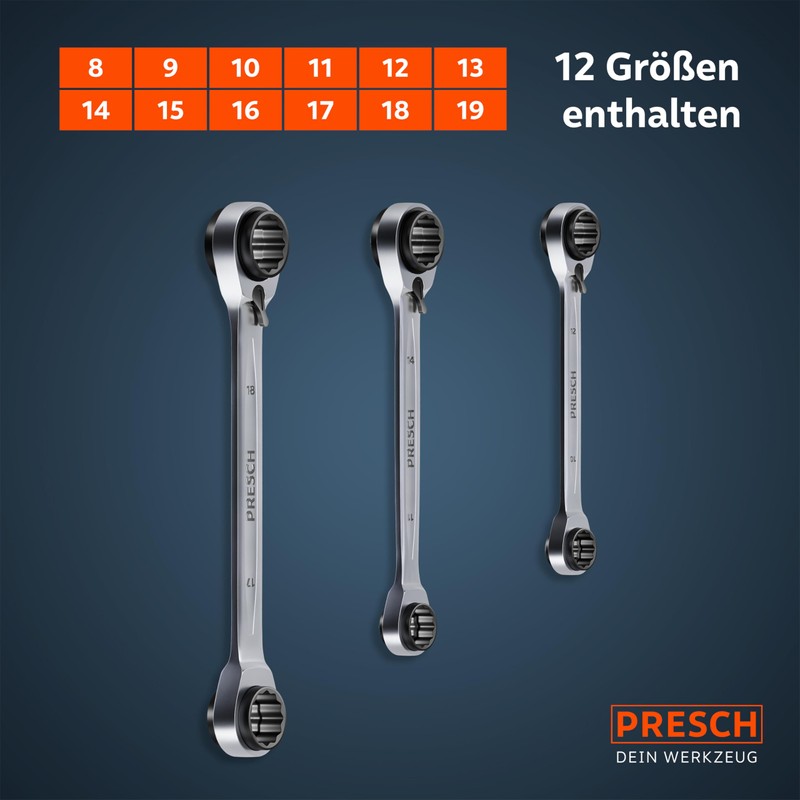 PRESCH Double Ratchet Wrench Set 3 Pieces (8-19 mm) with