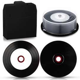 Singhoow 25 Pcs Recordable Blank Media Discs 700MB 80 Minutes 52X with White Inkjet Printable Center and Black Recording Surface for Music Data (with 25 Pcs Kraft Paper Bag)