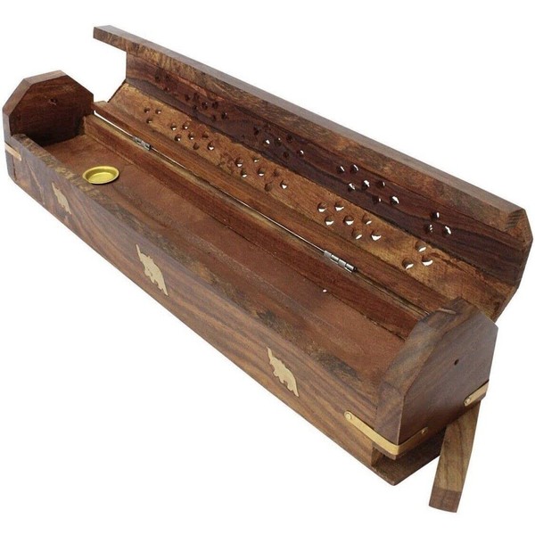 Bless-International Traditional-Handmade-Burner Wooden-Coffin-Incense-Stick-Holder Ash-Catcher-Stand (Wooden Coffin)