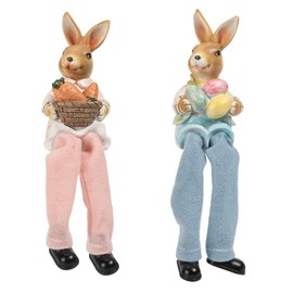 Ideen mit Herz Pair of Rabbit with Floppy Legs, Decorative Figures, Edge Seater, Easter Decoration, Sitting Height 9.1 cm