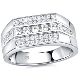 Heinlov Moissanite Wedding Band for Man D Color VVS1 925 Sterling Silver Engagement Rings Pave Round Eternity Promise Ring Size 11