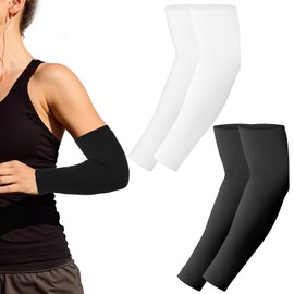 Grevosea 2 Pairs Arm Sleeves for Women Men Golf UV Protection Sun Sleeves Compression Cooling Sleeves to Cover Arms for Sports (Black+White)
