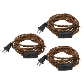 uxcell 15Ft 18/2 Cloth Covered Lamp Cord with Plug, 3 Pcs Vintage Electrical Lamp Cord with Stripped Ends for Extension Wiring DIY Repairing, Light Brown