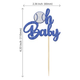 24 piezas de decoración para magdalenas de béisbol Oh Baby con purpurina deportiva temática de béisbol baby shower Oh Baby cupcake púas para temática de béisbol, baby shower, fiesta de cumpleaños, suministros de decoración de pasteles