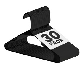 Simple Deluxe 30 Pack Lightweight Plastic Hangers, Space Saving Clothes Hangers with Non-Slip Shoulder Notches, Slim Closet Hanger for Coats, Sweater, Shirts, Pants, Black